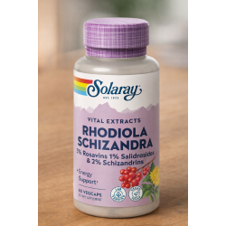 SOLARAY Rhodiola Schizandra - Rhodiola Rosea Extract - Energy Support and Occasional Stress Relief Supplement - Vegan, Lab Verified - 60 Servings